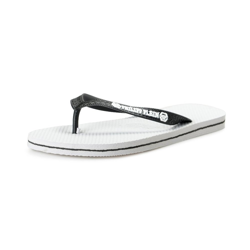 Philipp Plein White/Black Rubber Logo Print Flip Flops Shoes